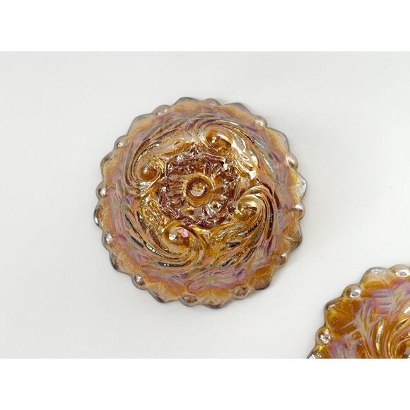 Pair of Indiana Glass Carnival Iridescent Glass Amber Vintage MCM Candle Holders - Picture 8 of 10